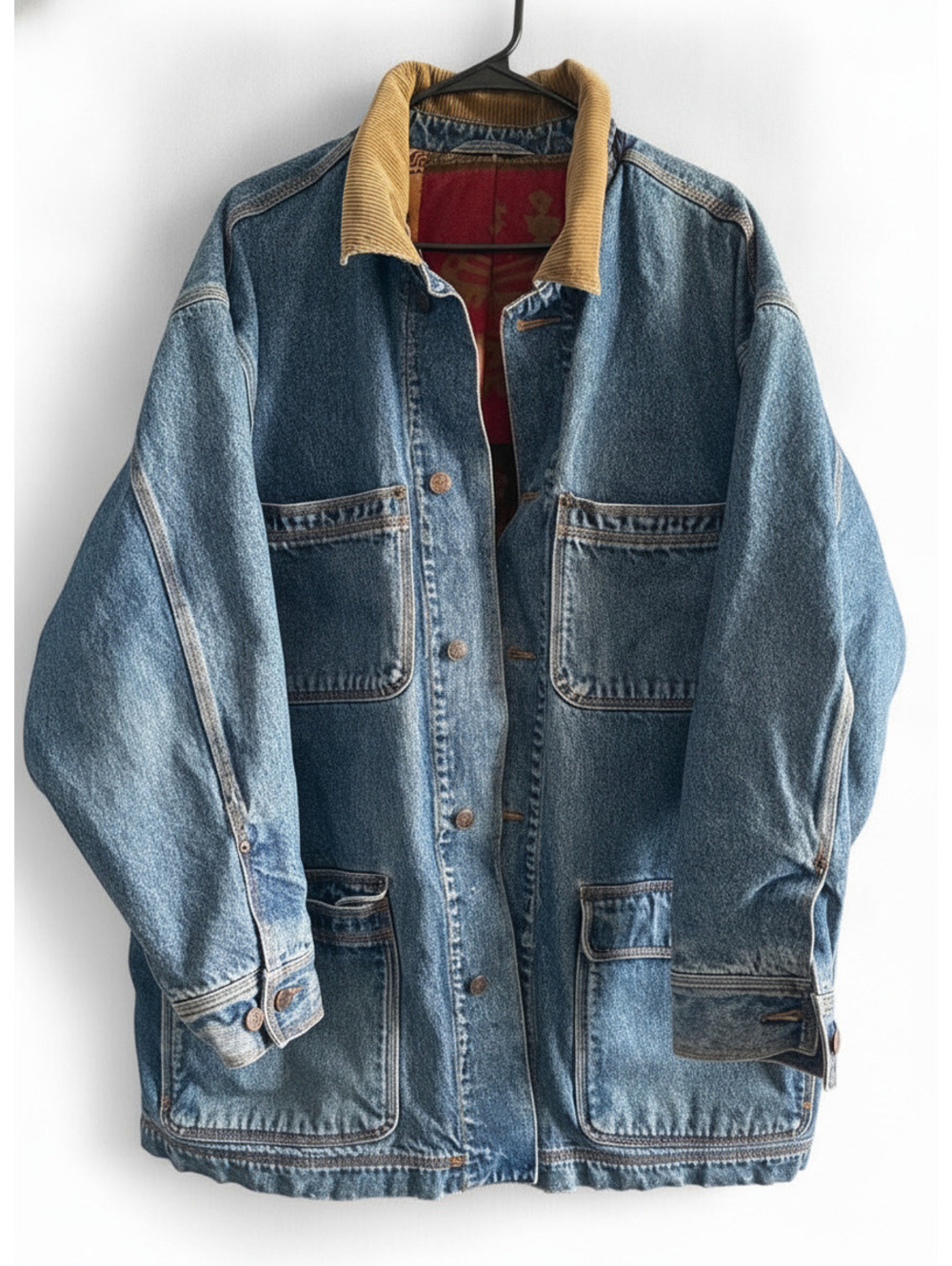 Banana Republic Men's Blue Denim Bomber Jacket with Patterned Lining, Fair Cond.